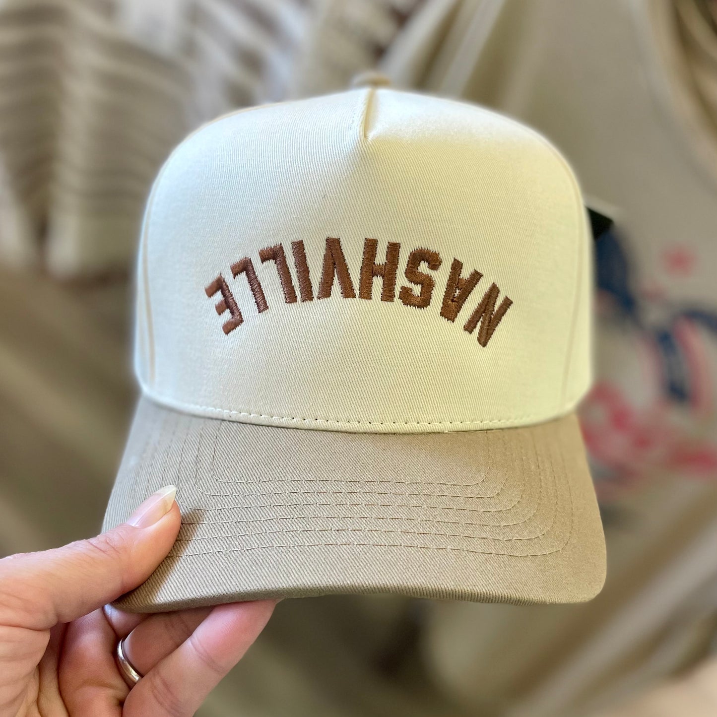 Nashville Upside Down Embroidered Taupe Hat