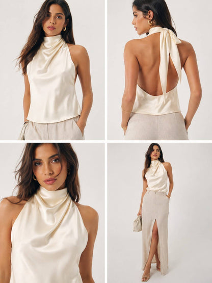 Autumn Satin Halter Blouse
