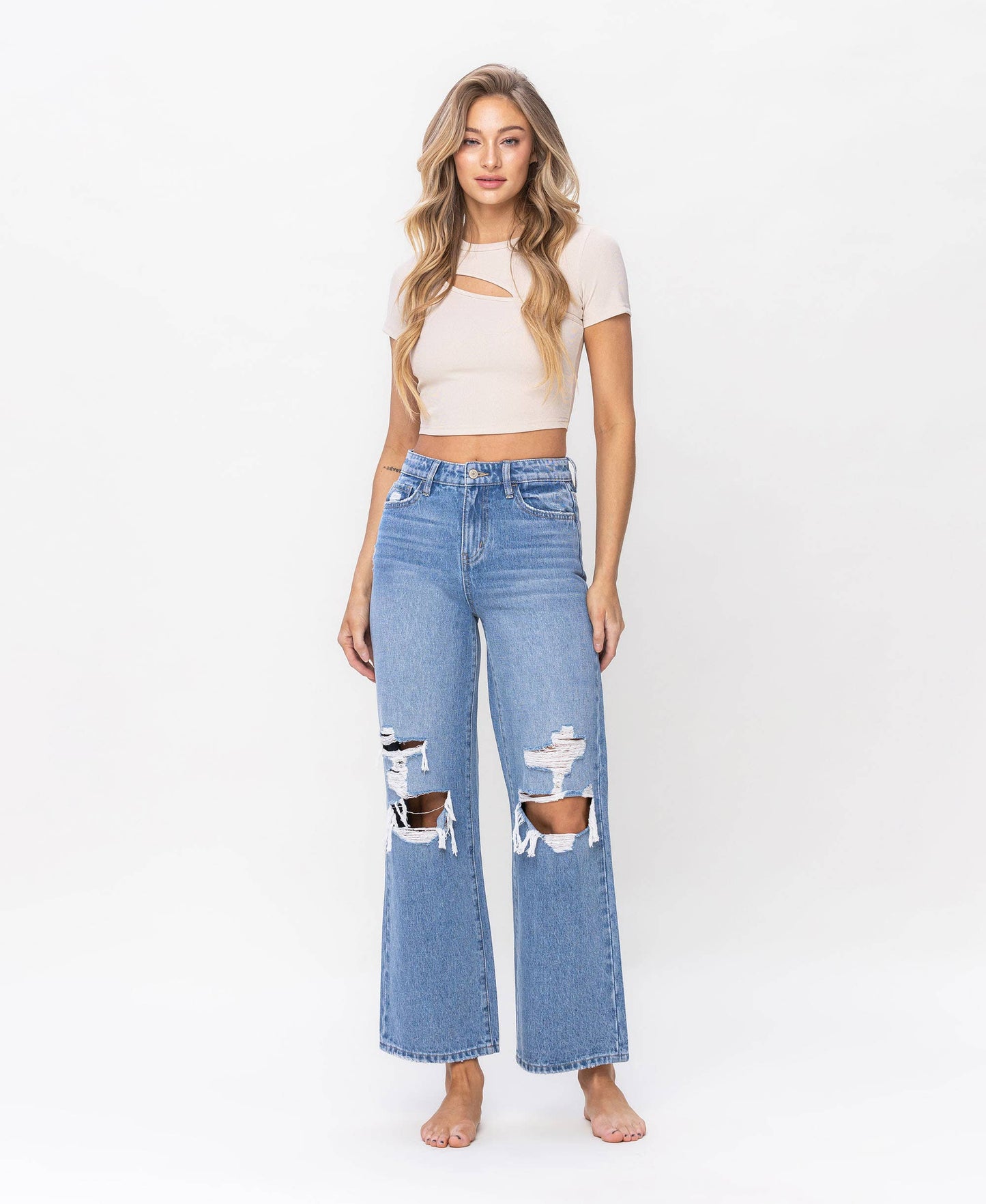 Vervet Olivia MW Distressed Wide Leg Jeans