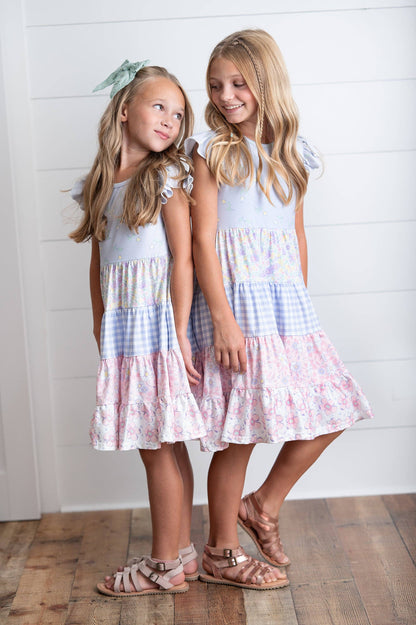 Girls Valine Lavendar Floral Tiered Dress
