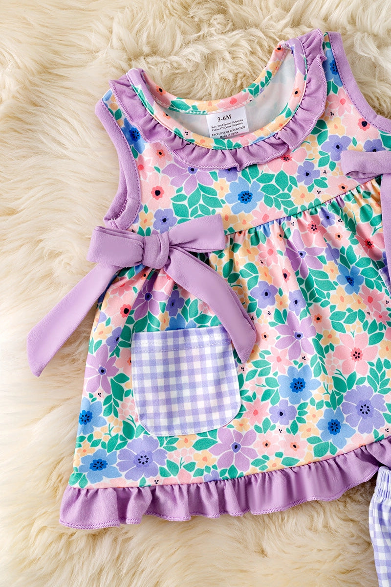 Baby Girls Lilac Gingham Floral Set