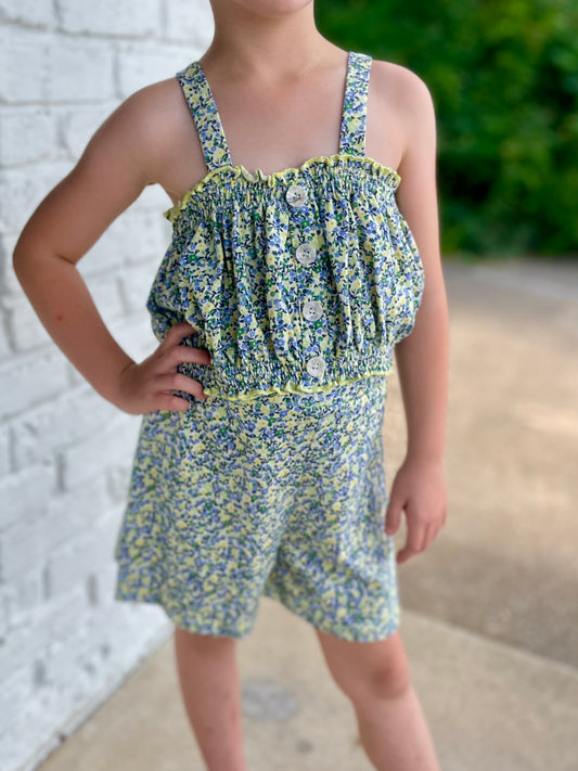 Girls Green & Yellow Floral Short Set