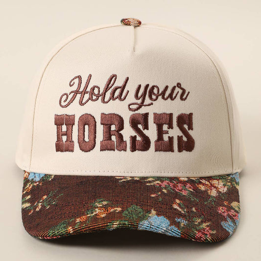 Hold Your Horses Tapestry Embroidered Brown Hat