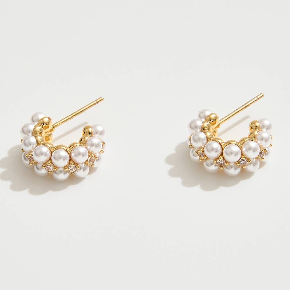 Suzie Pearl Cluster Mini Hoops