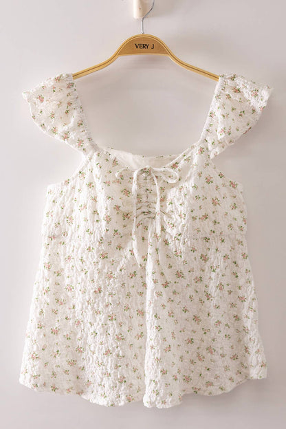 Jillian Textured Floral Flutter Sleeve Blouse