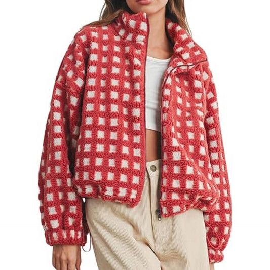Holly Grid Sherpa Vintage Red Jacket