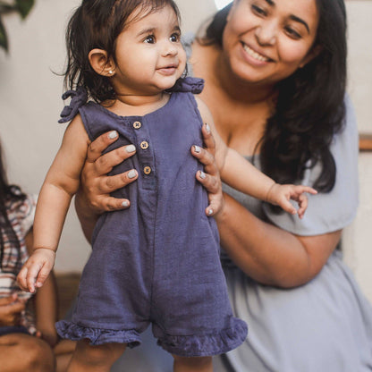 Baby Girls Burt's Bees Gauze Navy Romper