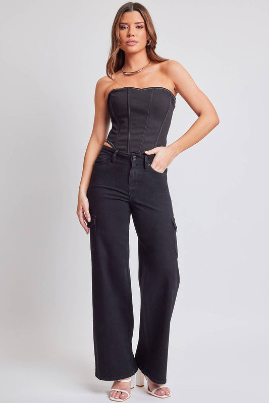 YMI Black Wide Leg Skater Cargo Jeans