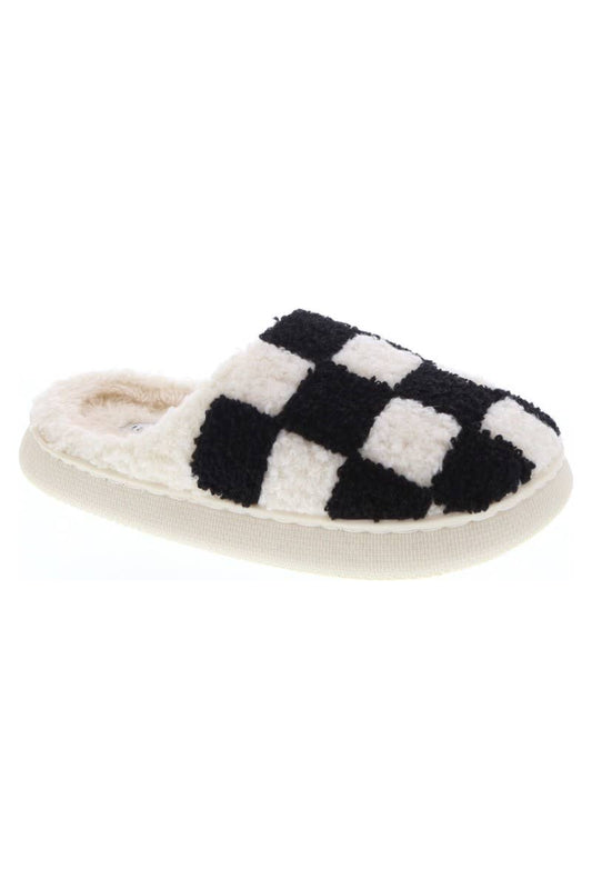 Girls Derby Checkered Black Slippers