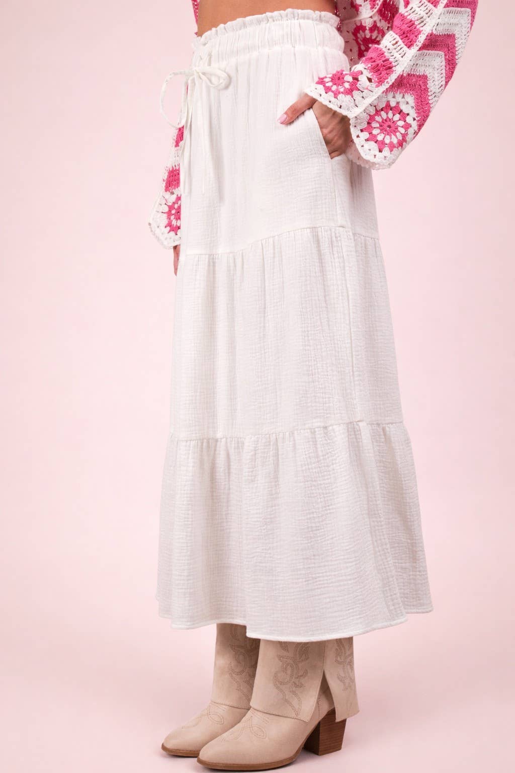 Halsey Tiered White Maxi Skirt
