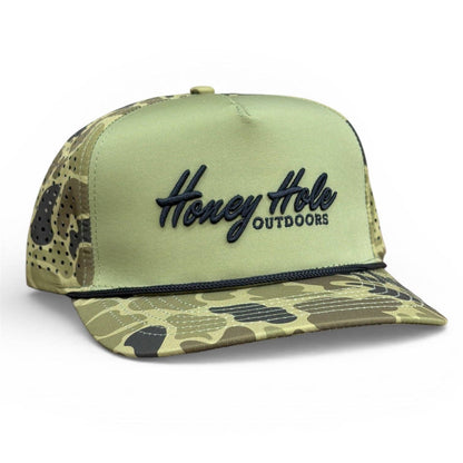 Mens Honey Hole Heritage Green Duck Camo Performance Rope Hat