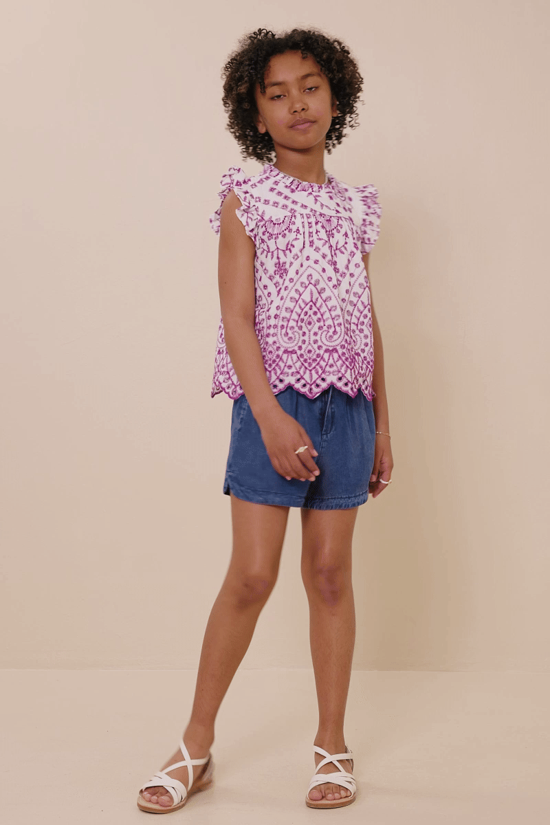 Girls Eyelet Embroidered Purple Top