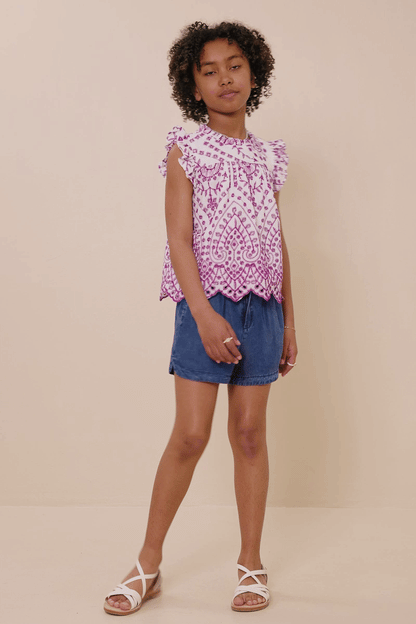 Girls Eyelet Embroidered Purple Top