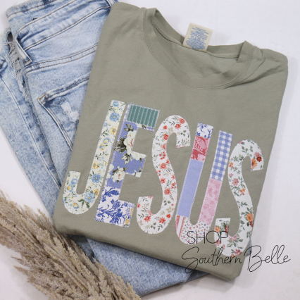 Jesus Embroidered Patchwork Tee