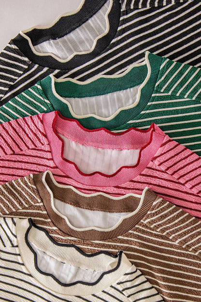 Ginny Scalloped Striped Knit Tee