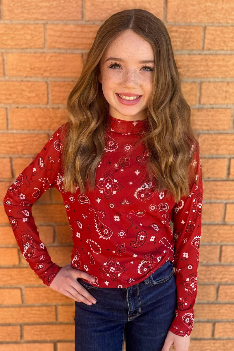 Girls Mesh Red Bandana Top