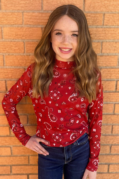 Girls Mesh Red Bandana Top