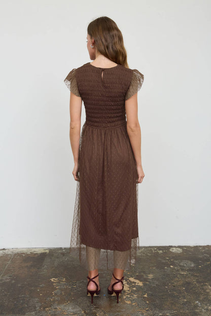 Amarena Swiss Dot Brown Midi Dress