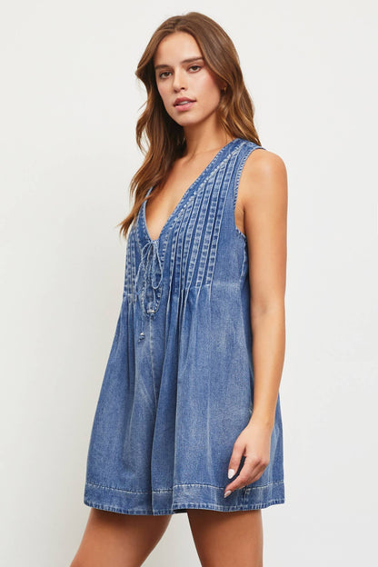 Oaklynn Pleated Denim Romper