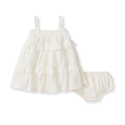 Baby Girls Burt's Bees Cross Stitch Muslin Ivory Dress