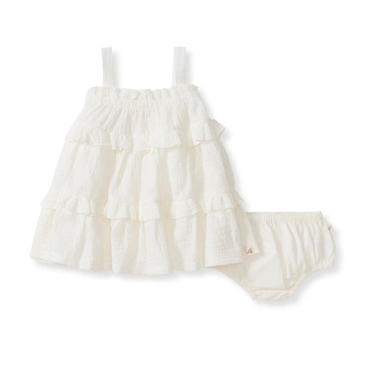 Baby Girls Burt's Bees Cross Stitch Muslin Ivory Dress
