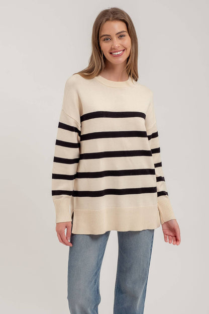 Carlin Oversized Striped Side Slit Sweater