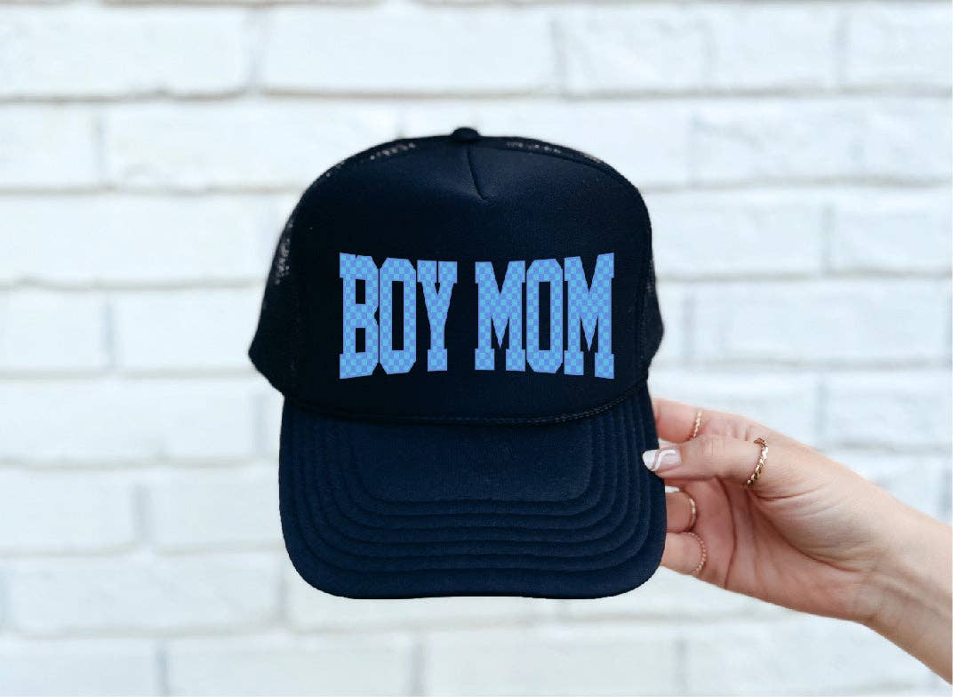 Checkered Boy Mom Trucker Hat