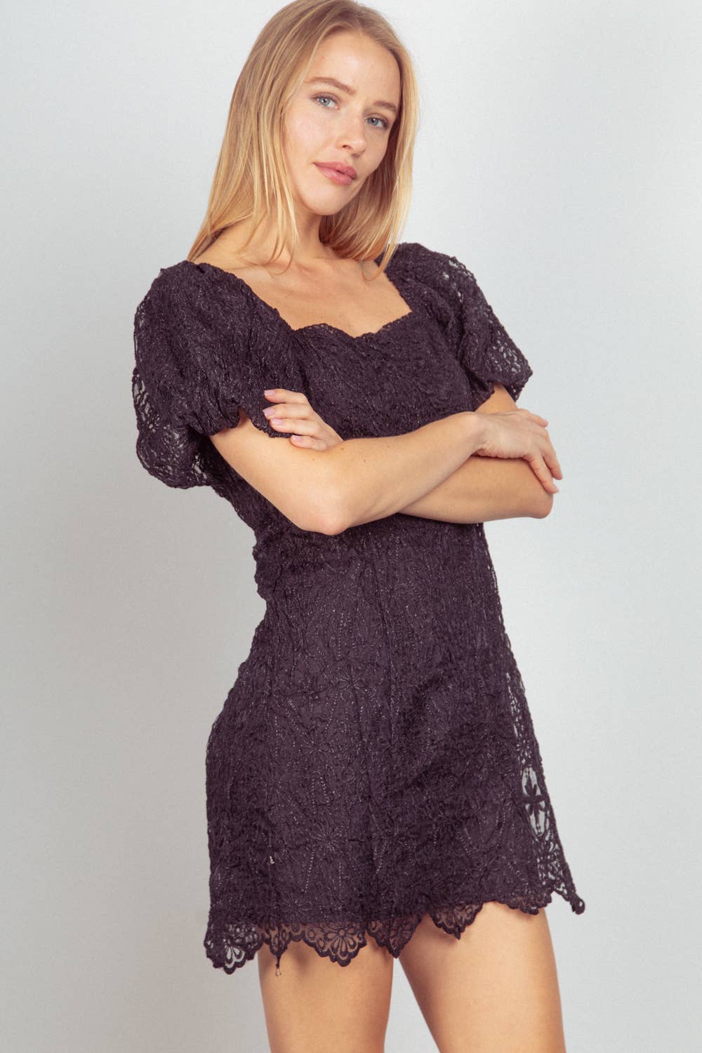 Lima Lace Puff Sleeve Black Dress