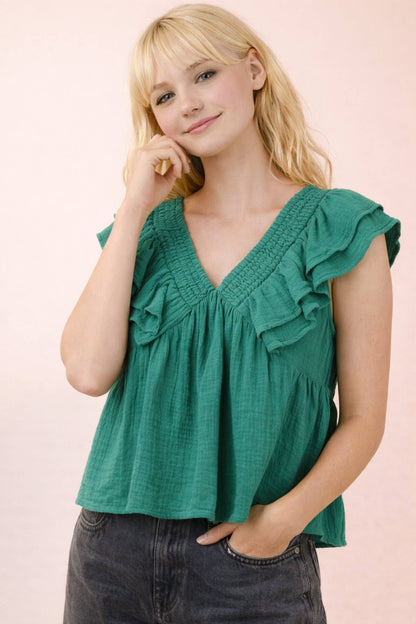 Kylie Ruffle V-neck Top