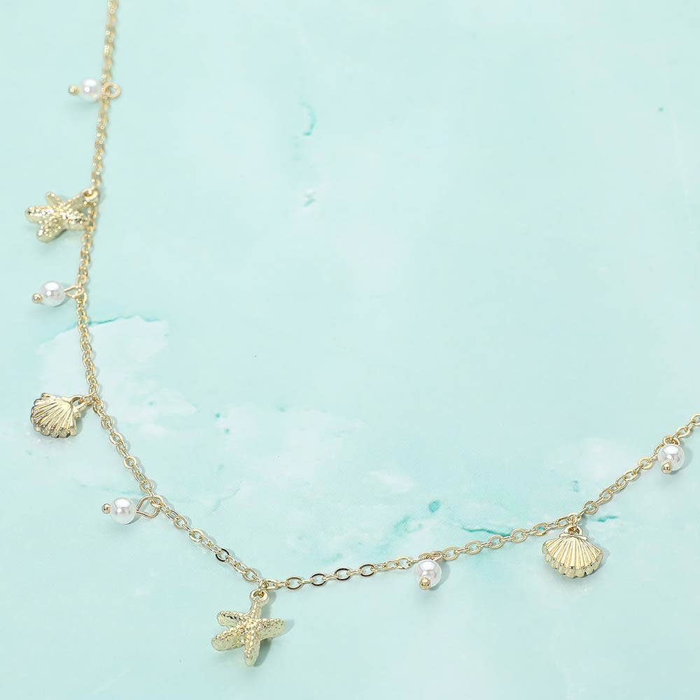Darya Dainty Pearl Seashell Charm Necklace