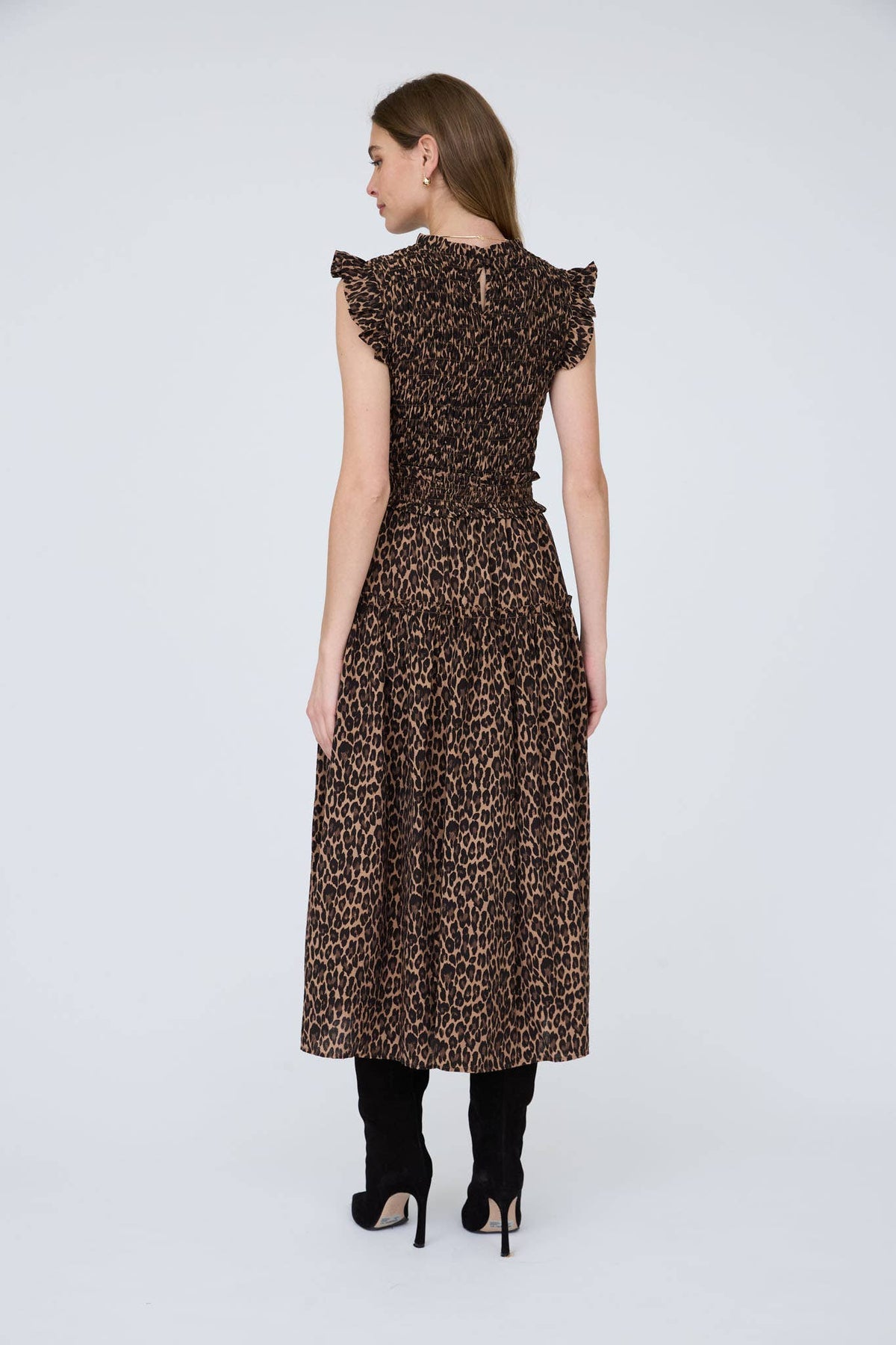 Selah Leopard Smocked Midi Dress