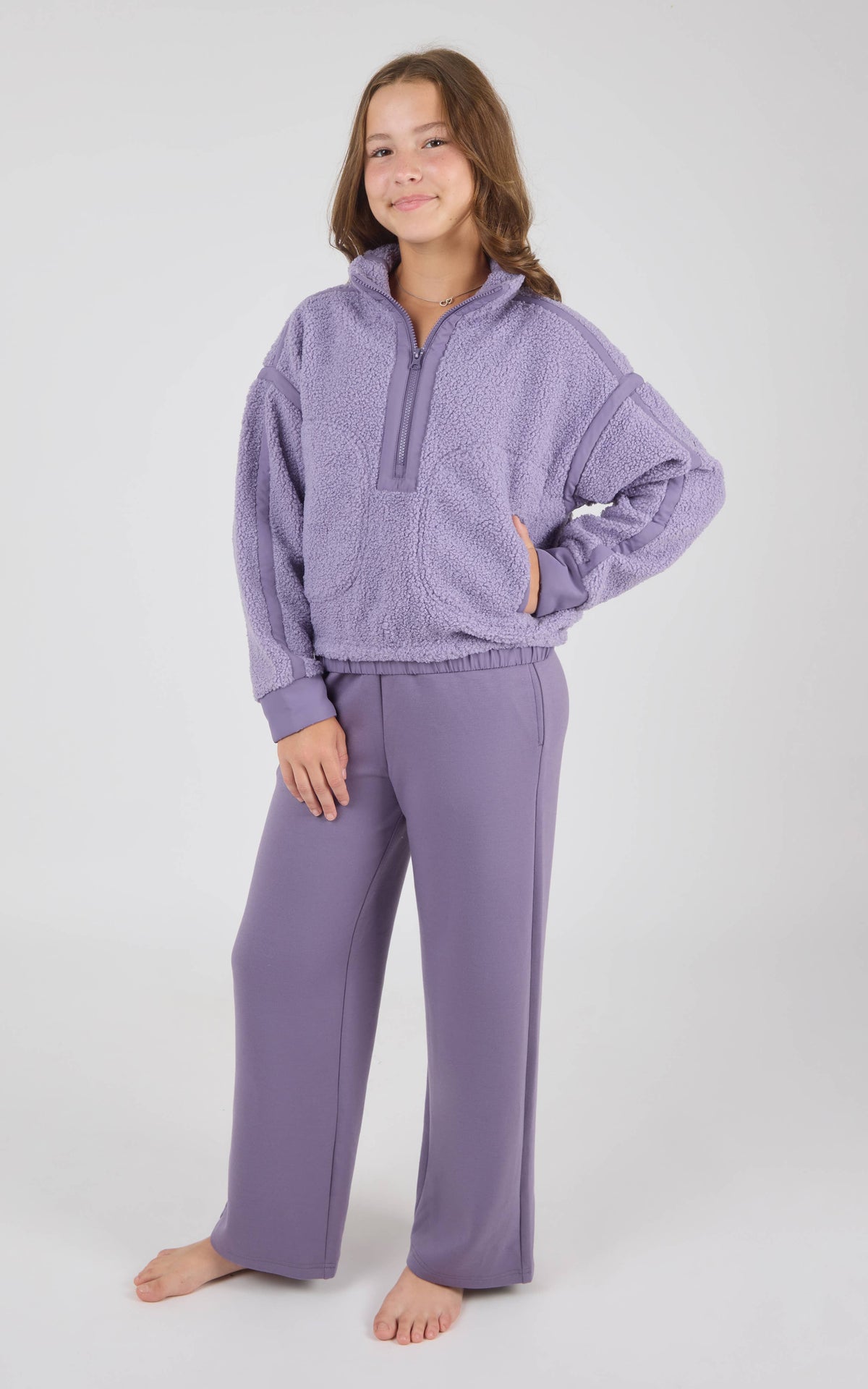 Girls Sherpa Pullover Purple Pant Set