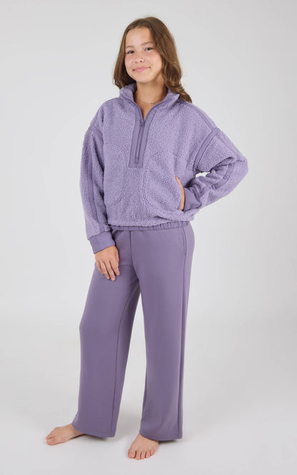 Girls Sherpa Pullover Purple Pant Set
