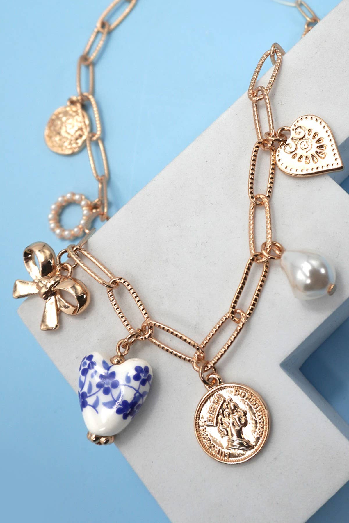 Tonopah Vintage Blue Ceramic Charm Necklace