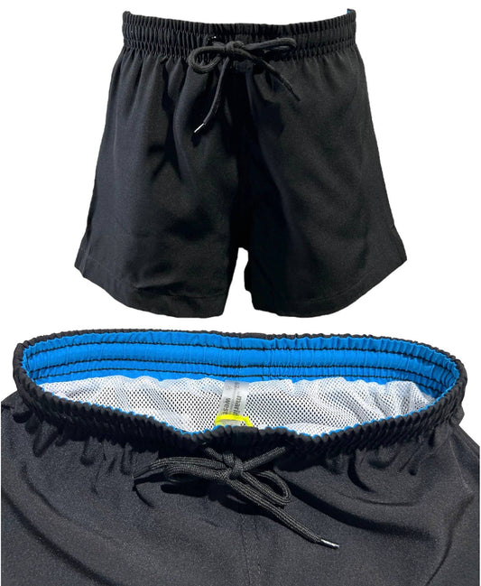 Boys Solid Black Swim Trunks