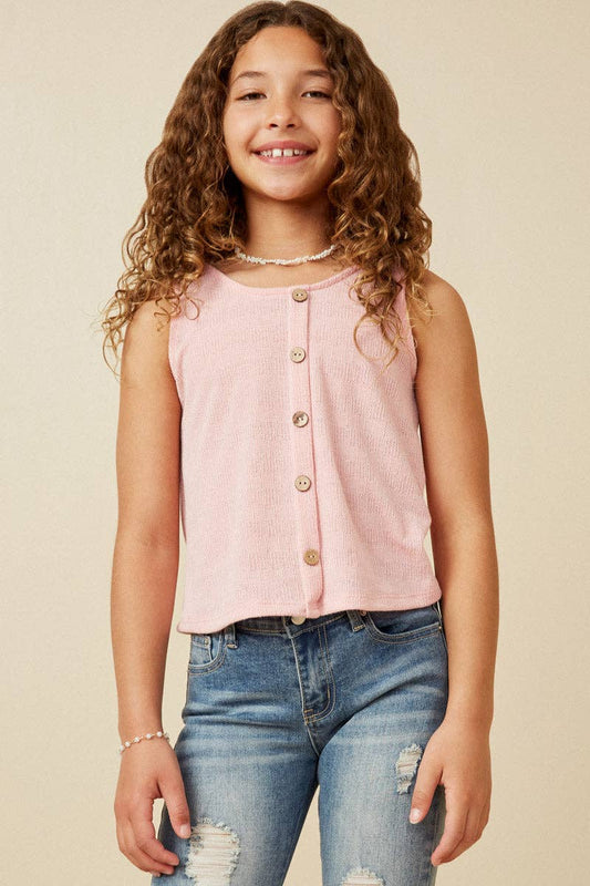 Girls Knit Pink Buttondown Tank