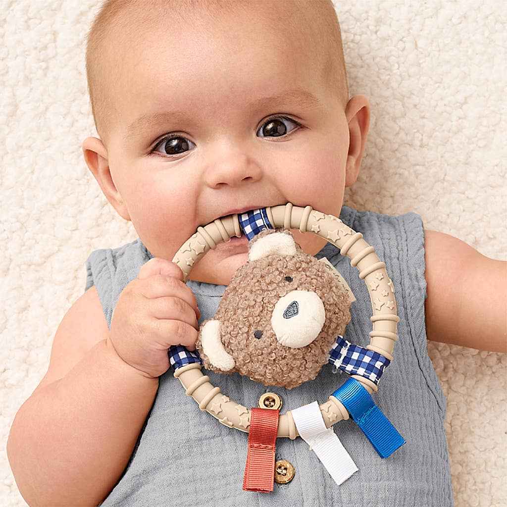 Itzy Ritzy Ring Pal™ - Teething Ring with Plush Character: Taupe Bear