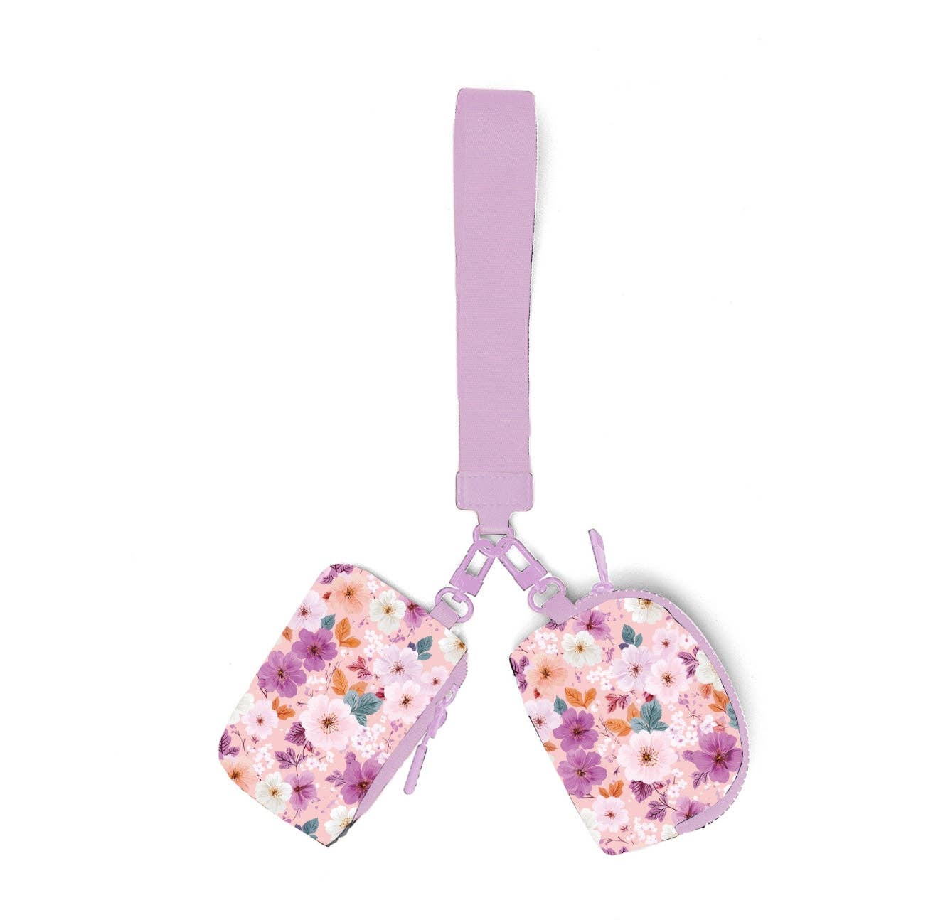 Double Coin Pouch Lavendar Flowers Wristlet