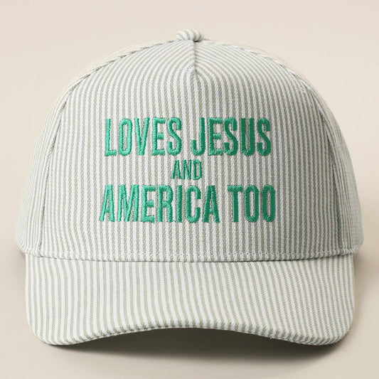 Love Jesus & America Too Seersucker Embroidered Green Hat