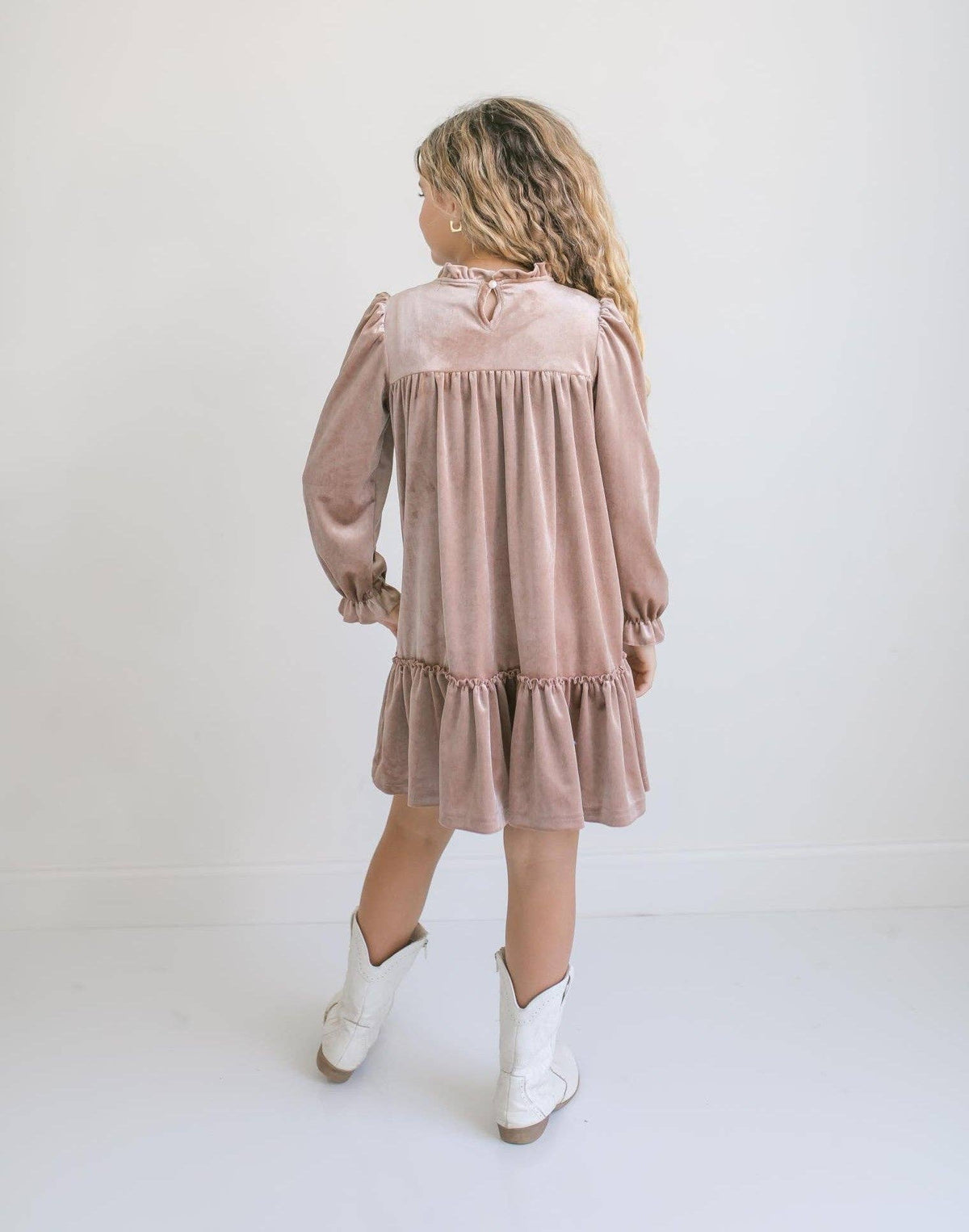 Girls Velvet Champagne Dress