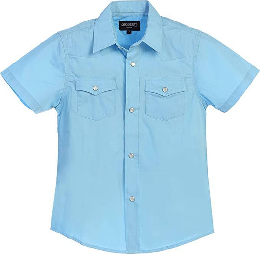 Boys Ramsey Pearl Snap Sky Blue Western Shirt
