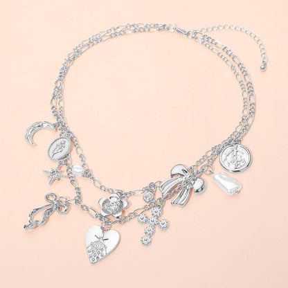 Darya Layered Whimsy Charm Silver Necklace