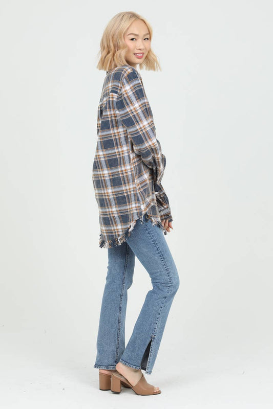 Runaway Plaid White & Navy Buttondown