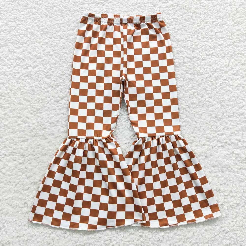 Girls Checkered Tan Bell Bottoms