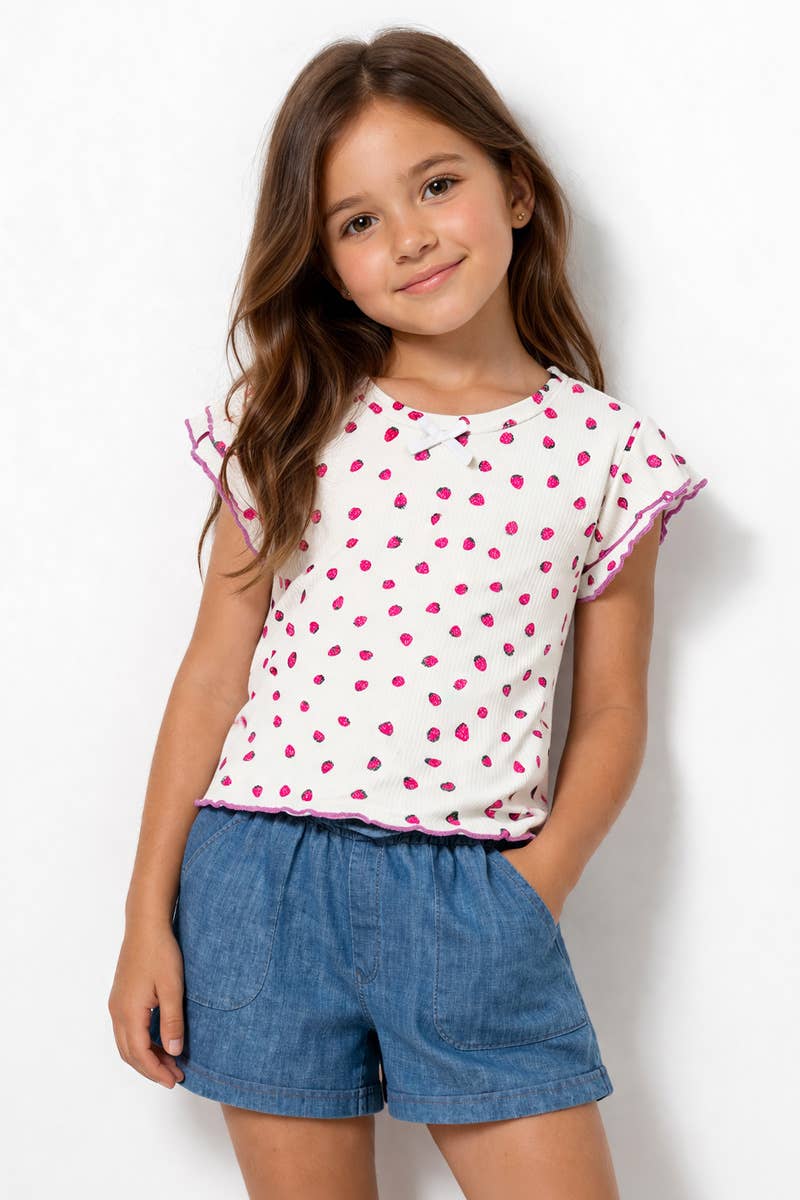 Girls Flutter Chambray Short Strawberry Set