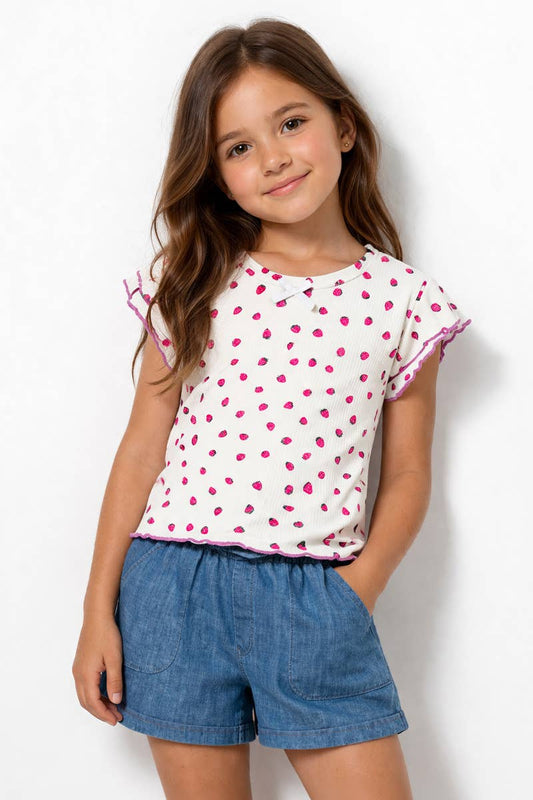 Girls Flutter Chambray Short Strawberry Set