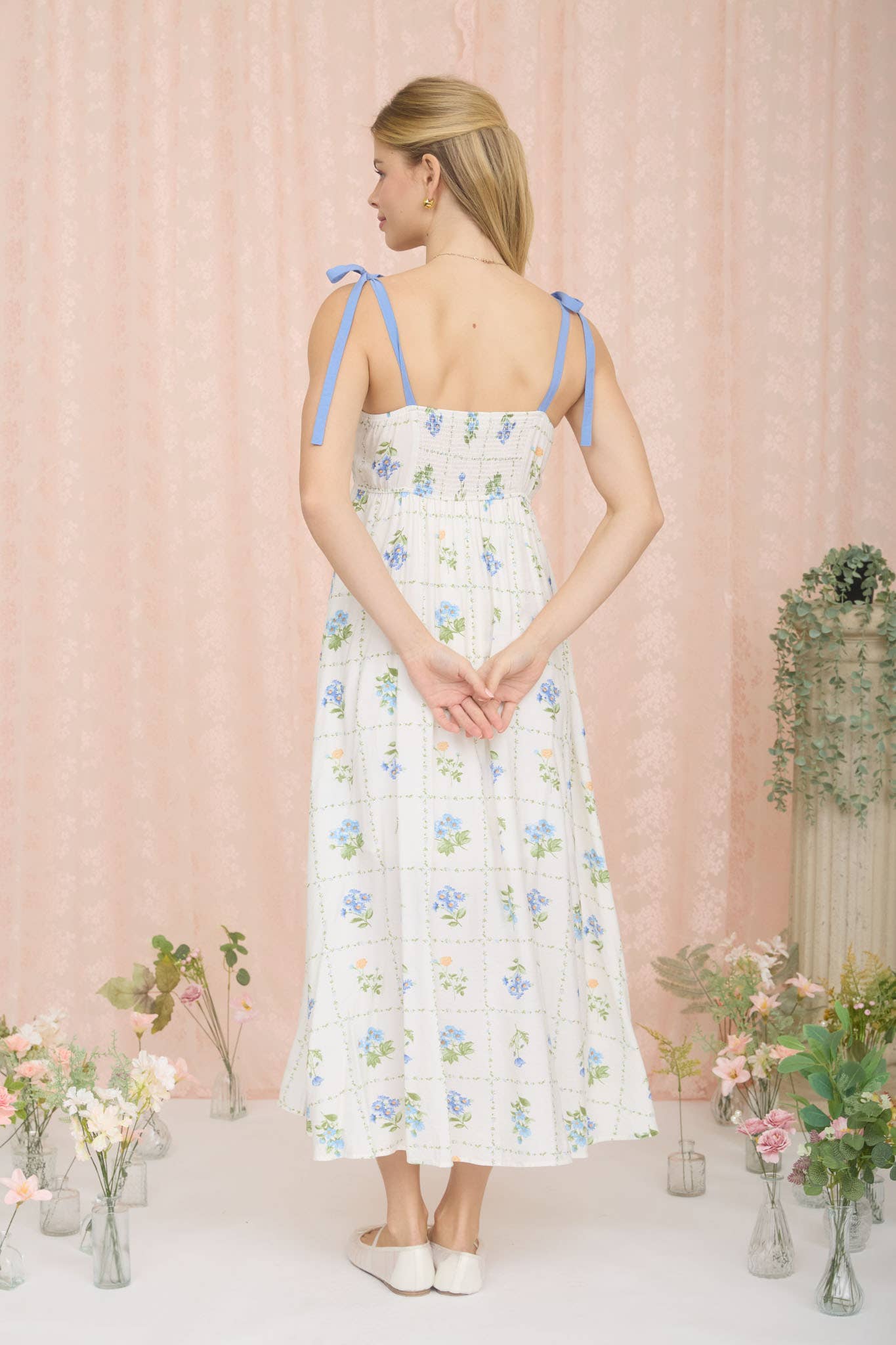 Wren Scalloped Tile Wildflower Blue Midi Dress