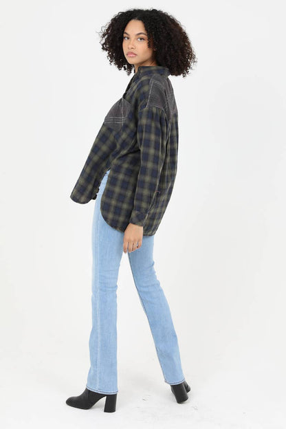 Runaway Plaid Green & Navy Buttondown