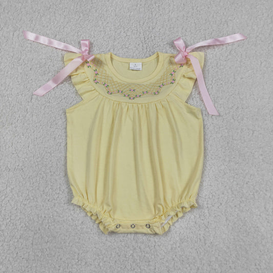 Baby Girls Yellow Floral Embroidery Bubble Romper