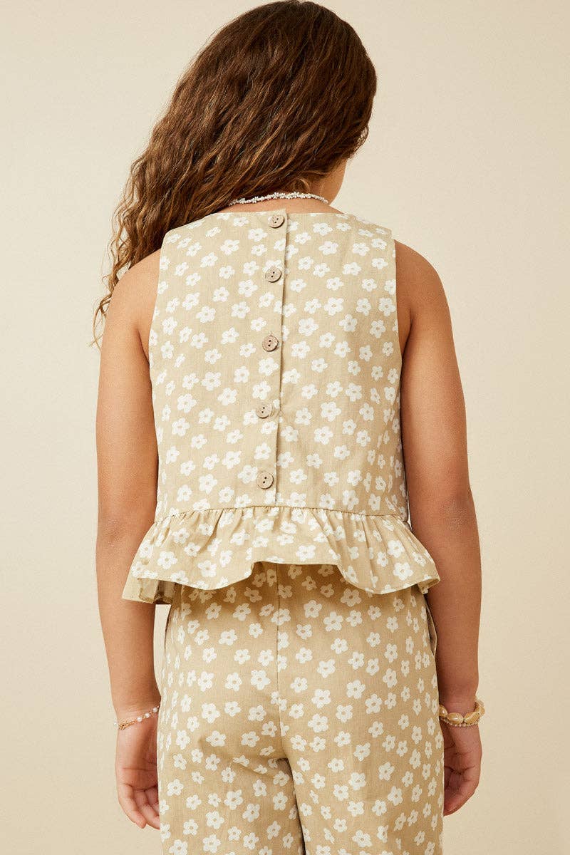 Girls Natural Daisy Button-back Tank